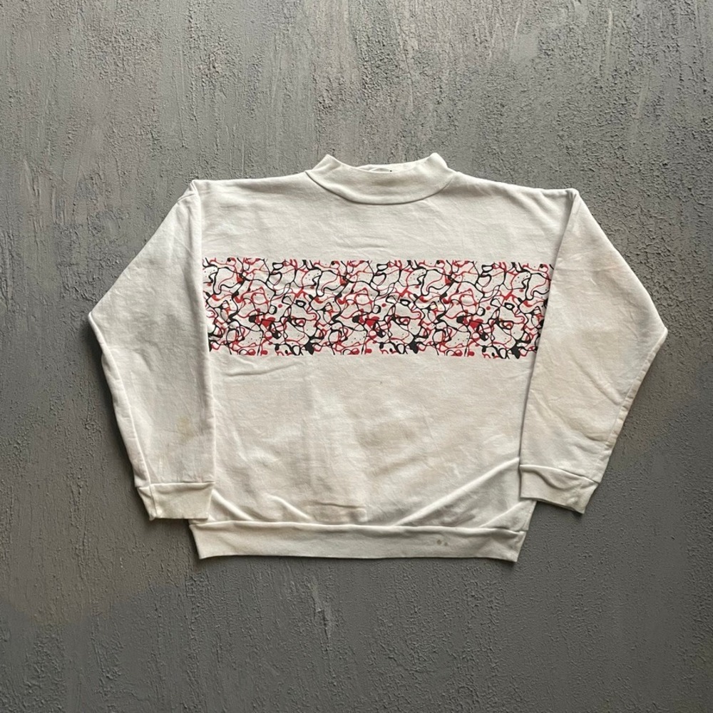 Vintage Abstract Print  Sweatshirt mens Med White 90s K&L